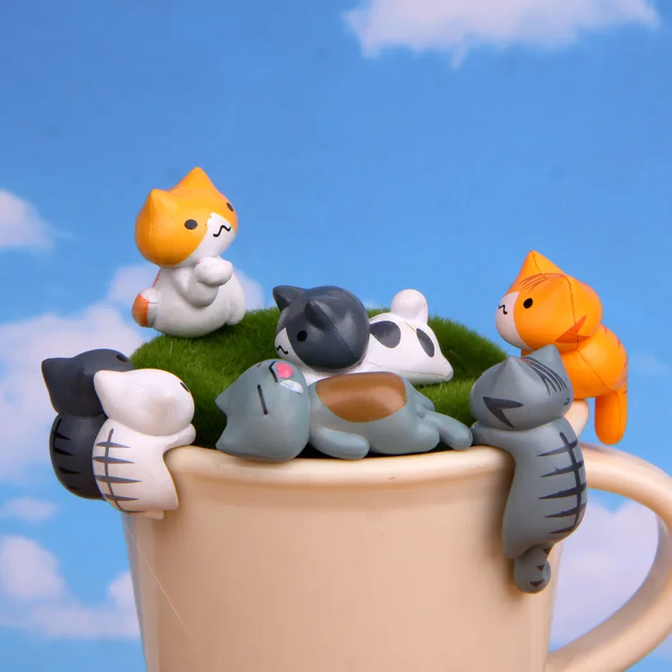 6Pcs/Set Cartoon Lucky pvc Cat - Bonsai Garden Japan ulasan dan harga